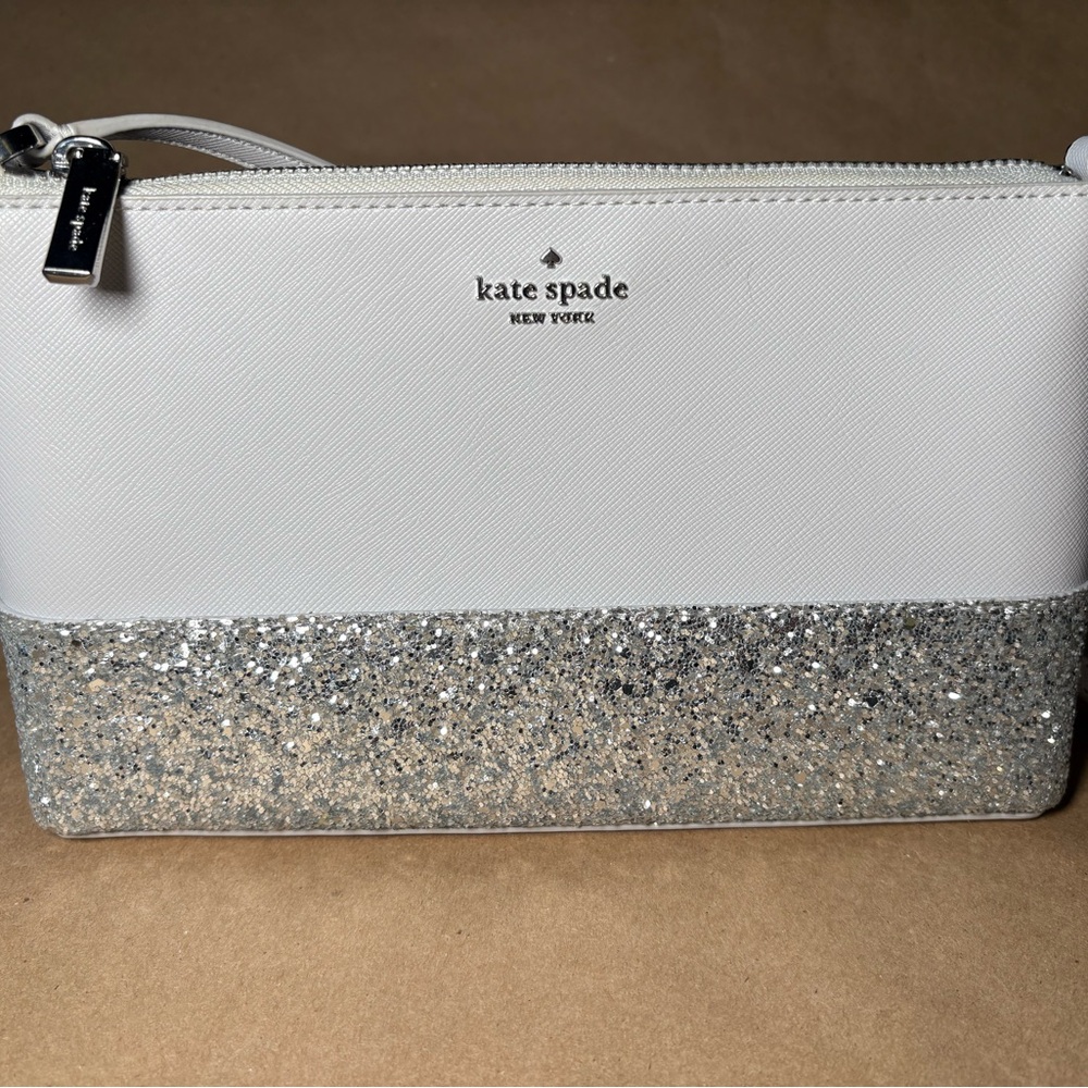 Kate Spade Flash Glitter Light Gray And Silver Small Crossbody Bag